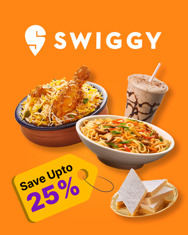 Swiggy meal voucher deal. Extra savings on food delivery gift cards.